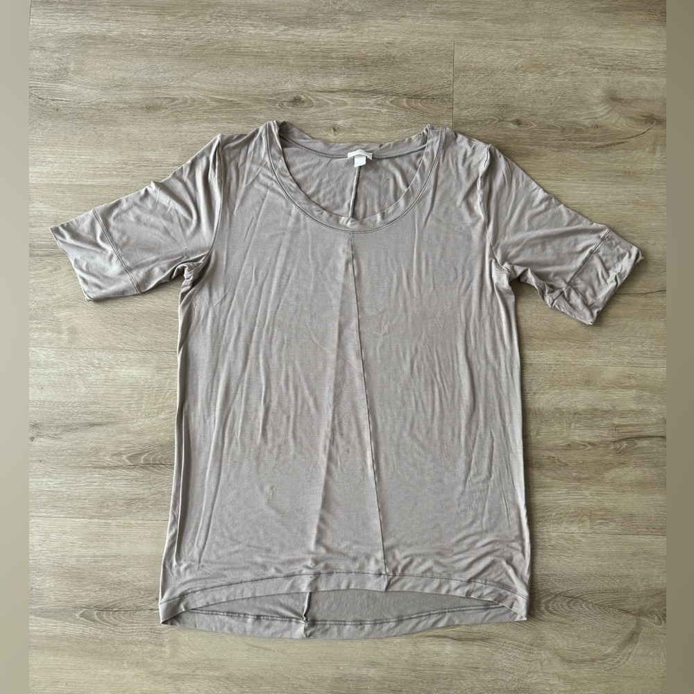 Hanro Short Sleeve Tan Cream Tee Lounge wear Top SZ M
